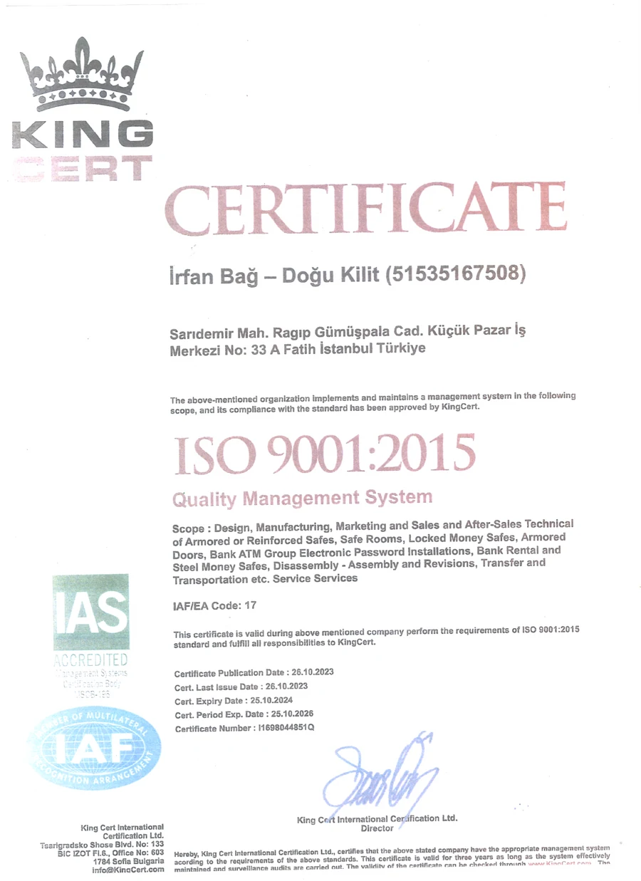 Doğu Kilit ISO 9001:2015 Sertifika Önizlemesi
